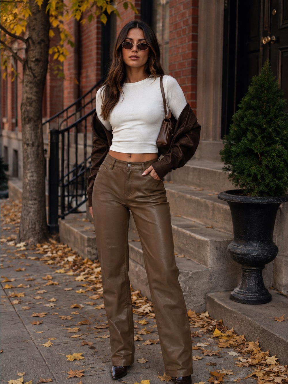 Aritzia - Wilfred - Melina Pant - High-Rise Faux Leather — Brown - Sz 2